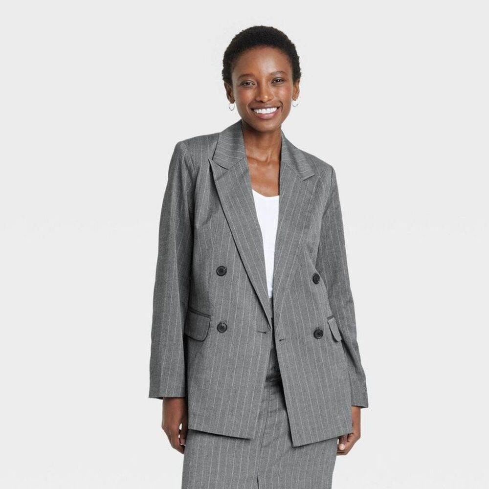 a new day Gray Pinstripe Double-Breasted Blazer